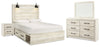 Cama Queen Cambeck con paneles, espacio de almacenamiento, tocador y espejo