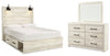 Cama Queen Cambeck con paneles, espacio de almacenamiento, tocador y espejo