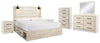 Cama King Cambeck con espacio de almacenamiento, tocador, espejo, cómoda y dos mesitas de noche