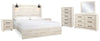 Cama King Cambeck con paneles, tocador, espejo, cómoda y dos mesitas de noche