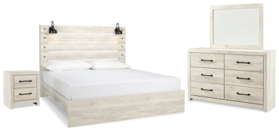 Cama King con paneles Cambeck, tocador, espejo y mesita de noche
