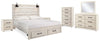 Cama King Cambeck con almacenamiento, tocador, espejo, cómoda y dos mesitas de noche