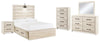 Cama completa Cambeck con panel, cómoda, arcón y mesita de noche