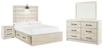 Cama Cambeck con almacenamiento de paneles completos, tocador, espejo y mesita de noche