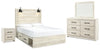 Cama Queen Cambeck con paneles, espacio de almacenamiento, tocador, espejo y mesita de noche