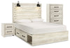 Cama Queen Cambeck con paneles, espacio de almacenamiento, cómoda y mesita de noche