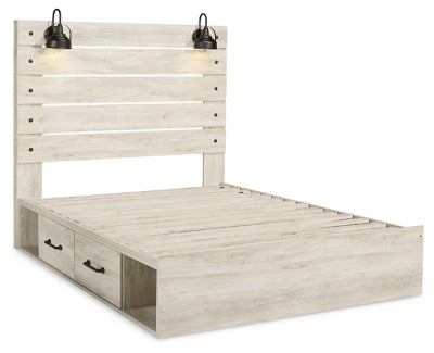 Cama Queen Cambeck con paneles, espacio de almacenamiento, cómoda y dos mesitas de noche