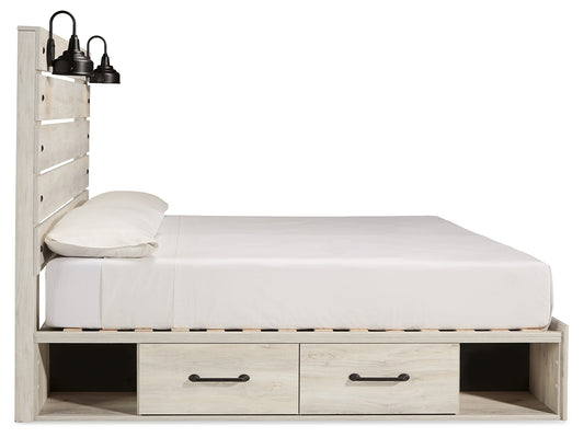 Cama King Cambeck con espacio de almacenamiento, tocador, espejo, cómoda y dos mesitas de noche