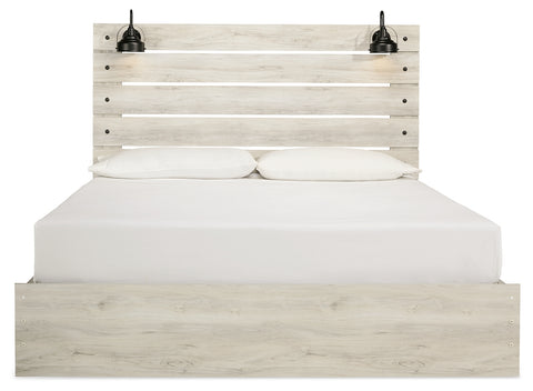 Cama King Cambeck con paneles, espacio de almacenamiento, cómoda y dos mesitas de noche