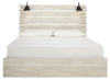 Cama King Cambeck con paneles, espacio de almacenamiento, cómoda y dos mesitas de noche