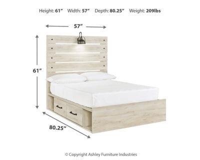 Cama Cambeck con almacenamiento de paneles completos, cómoda y mesita de noche