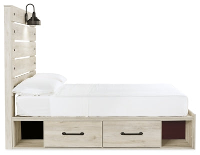 Cama Cambeck con almacenamiento de paneles completos, cómoda y mesita de noche