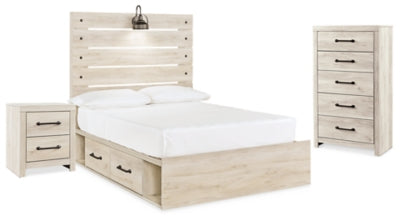 Cama completa Cambeck con espacio de almacenamiento, cómoda y mesita de noche