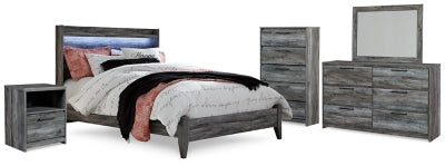 Cama Queen con paneles Baystorm, tocador, espejo, cómoda y mesita de noche