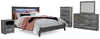 Cama Baystorm King con paneles, tocador, espejo, cómoda y dos mesitas de noche