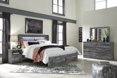 Cama King Baystorm con almacenamiento, tocador con espejo y mesita de noche