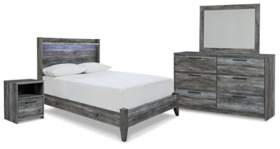 Cama Baystorm con paneles completos, tocador, espejo y mesita de noche