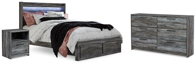 Cama Queen con almacenamiento, cómoda y mesita de noche Baystorm