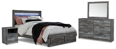 Cama Queen Baystorm con almacenamiento, tocador con espejo y mesita de noche