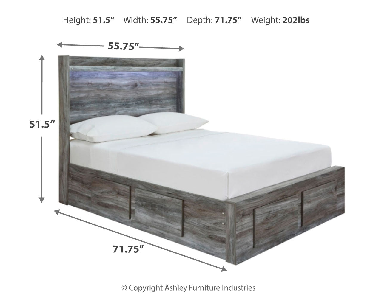 Cama Baystorm de tamaño completo con 4 cajones de almacenamiento