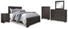 Cama Queen Brinxton con paneles, tocador, espejo, cómoda y mesita de noche