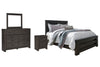 Cama Queen Brinxton con paneles, tocador, espejo y mesita de noche