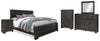 Cama King Brinxton con paneles, tocador, espejo, cómoda y mesita de noche