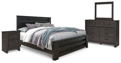 Cama King Brinxton con paneles, tocador, espejo y mesita de noche