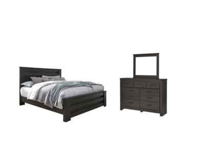 Cama King Brinxton con paneles, cómoda y espejo