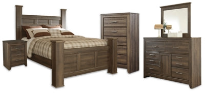 Cama con dosel tamaño queen Juararo, cómoda, espejo, cómoda y mesita de noche
