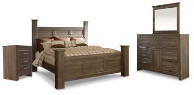 Cama con dosel Juararo King, cómoda, espejo y mesita de noche