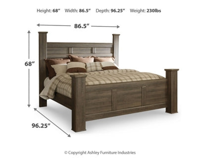 Cama con dosel California King de Juararo, cómoda, espejo y dos mesitas de noche