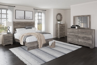 Cama Queen con paneles, tocador, espejo y mesita de noche Ralinksi