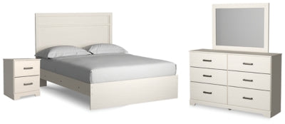 Cama Stelsie Queen con paneles, tocador, espejo y mesita de noche