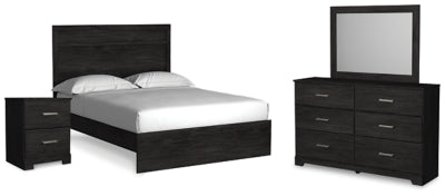 Cama Queen con paneles, tocador, espejo y mesita de noche Belachime
