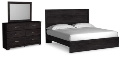 Cama King Belachime con paneles, tocador y espejo