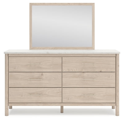 Cadmori King Upholstered Panel Bed, Dresser, Mirror and Nightstand