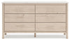 Cama Queen Cadmori con paneles tapizados, cómoda y mesita de noche