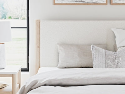 Cadmori King Upholstered Panel Bed, Dresser, Mirror and Nightstand