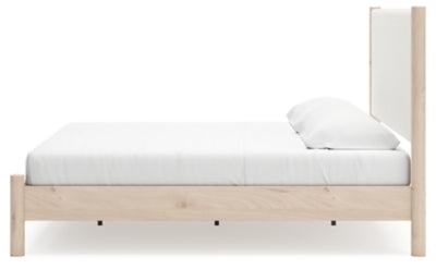 Cadmori King Upholstered Panel Bed, Dresser, Mirror and Nightstand