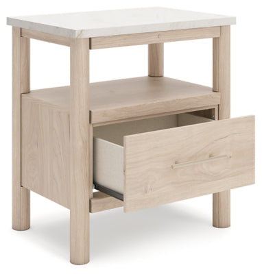 Cadmori King Upholstered Panel Bed, Dresser, Mirror and Nightstand