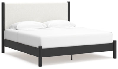 Cama Cadmori King con paneles tapizados, tocador y espejo