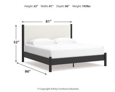 Cama Cadmori King con paneles tapizados, tocador y espejo