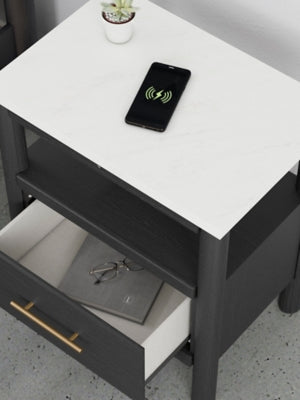 Cama Cadmori King con paneles, tocador, espejo y mesita de noche