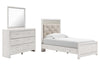 Cama individual con paneles, cómoda y espejo Altyra