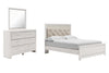 Cama Queen Altyra con paneles, cómoda y espejo