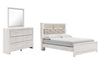 Cama, cómoda y espejo con librería y paneles Altyra Queen