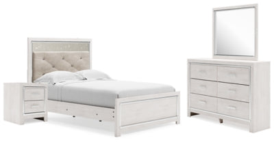 Cama Altyra con paneles completos, tocador, espejo y mesita de noche