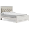 Cama Queen Altyra con paneles tapizados, tocador, espejo y cómoda