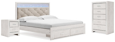 Cama King con almacenaje, cómoda y mesita de noche Altyra